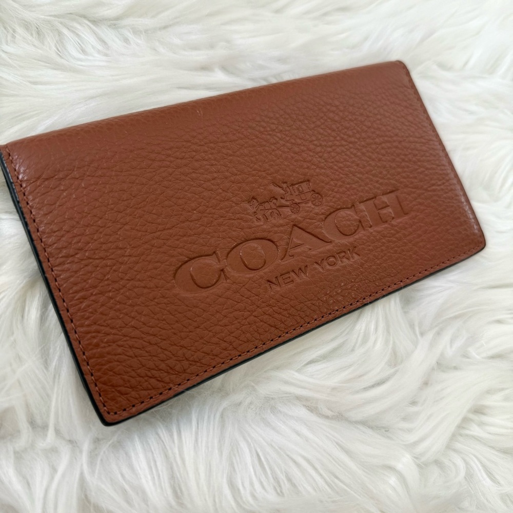Coach Tan Brown Leather Checkbook Wallet